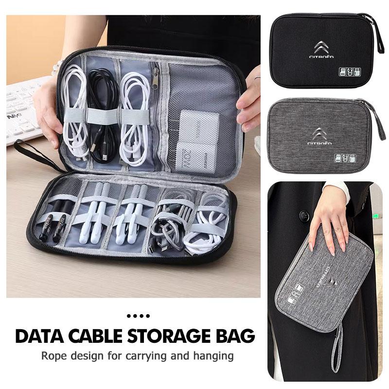Travel Digital Charger Data Multi-Function USB Cable Storage Bag For Citroen C4 C3 C5 C1 C2 C6 VTS C4L DS3 DS4 DS5 Grand