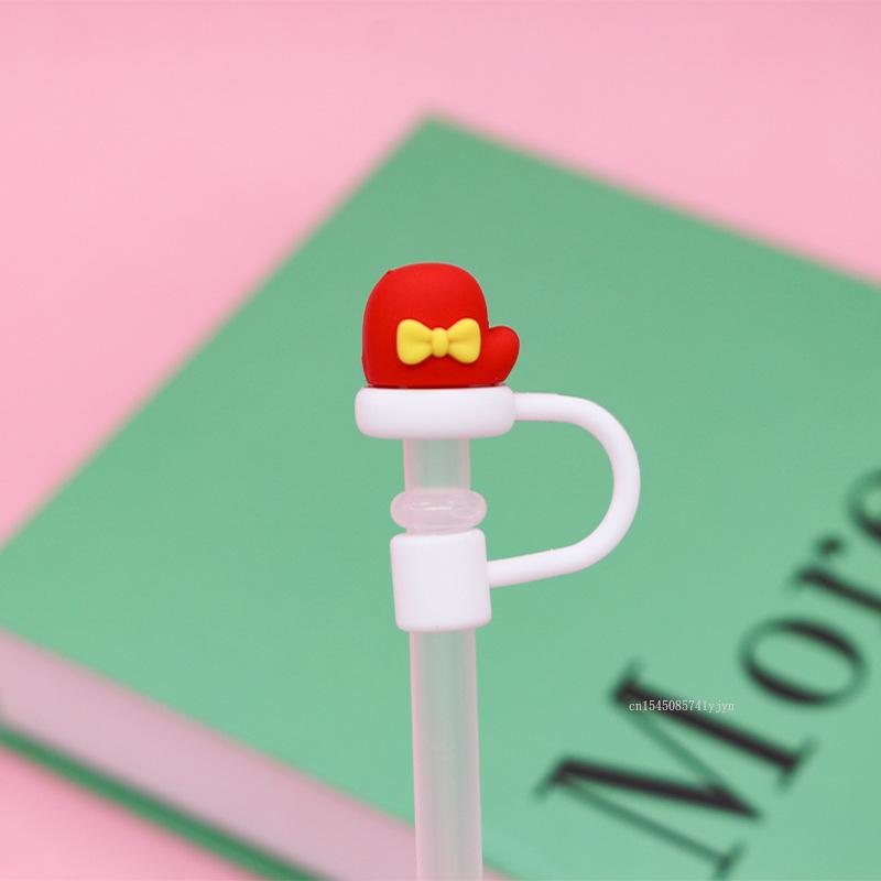 1pc Christmas Straw Cover Caps Silicone Straw Tips Protectors for 10mm 8mm Drinking Straws Reusable Cute Straw Toppers Cup Cover
