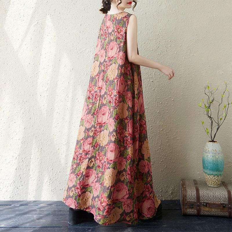 Sleeveless Plus Size Cotton Vintage Floral New In Dresses for Women Casual Loose Long Summer Dress