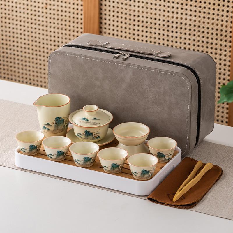 High-end Ru kiln travel set, Xishi pot cover bowl, express guest cup travel tea set, the whole set of company business gifts