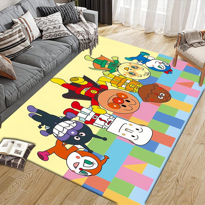 Anpanman Squad Square Area Rug, Non-Slip Floor Mat for Bedroom, Perfect Gift for Anpanman Fans