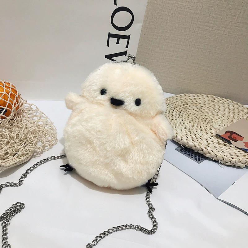 

Korean cartoon cute little chicken plush bag female girl funny doll shoulder bag Japanese fur chain messenger bag