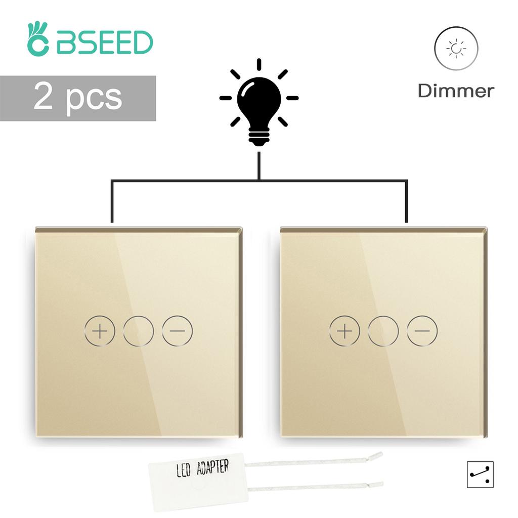 BSEED LED Touch Dimmer Schalter Wanddimmer 1-fach 2-Wege Sensor Schalter Plus EU Steckdosen USB Typ-c Gehärtetes Glas Wasserdicht 2er Pack