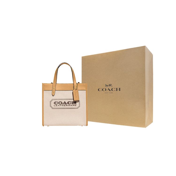 Coach Field 22 Logo Badge Quilted Snap Fabric And Leather Tote Bag Women Tote Bags Khaki CH740-B4VPJ