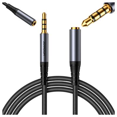 Cabo Extensor Aux Joyroom Sy-A09 Mini Jack 3.5Mm Fêmea Para Mini Jack 3.5Mm Macho, Trançado, 1.2M (Preto)