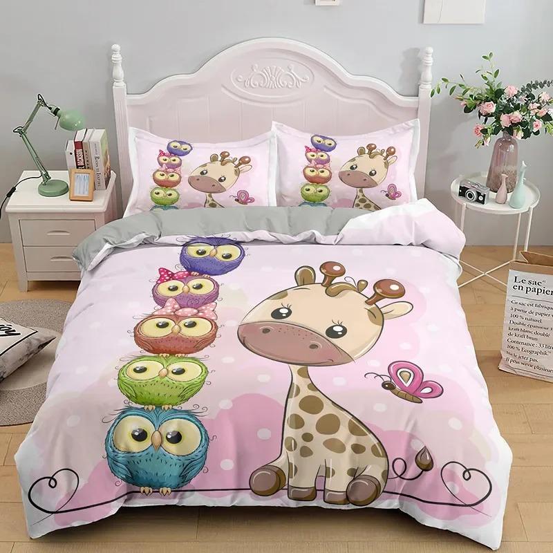 Cartoon Giraffe Duvet Cover King Queen Tropical Animals Bedding Set for Kids Boys Girls Lovely Wildlife Polyester Quilt Cover