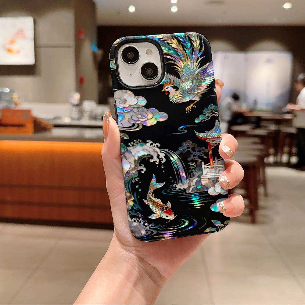 Stylish Tiger Dragon Marble Texture Printed 2 in 1 TPU+PC Phone Case for iPhone 17 16 15 14 Plus 13 12 11 Pro Max Mini XS Cover