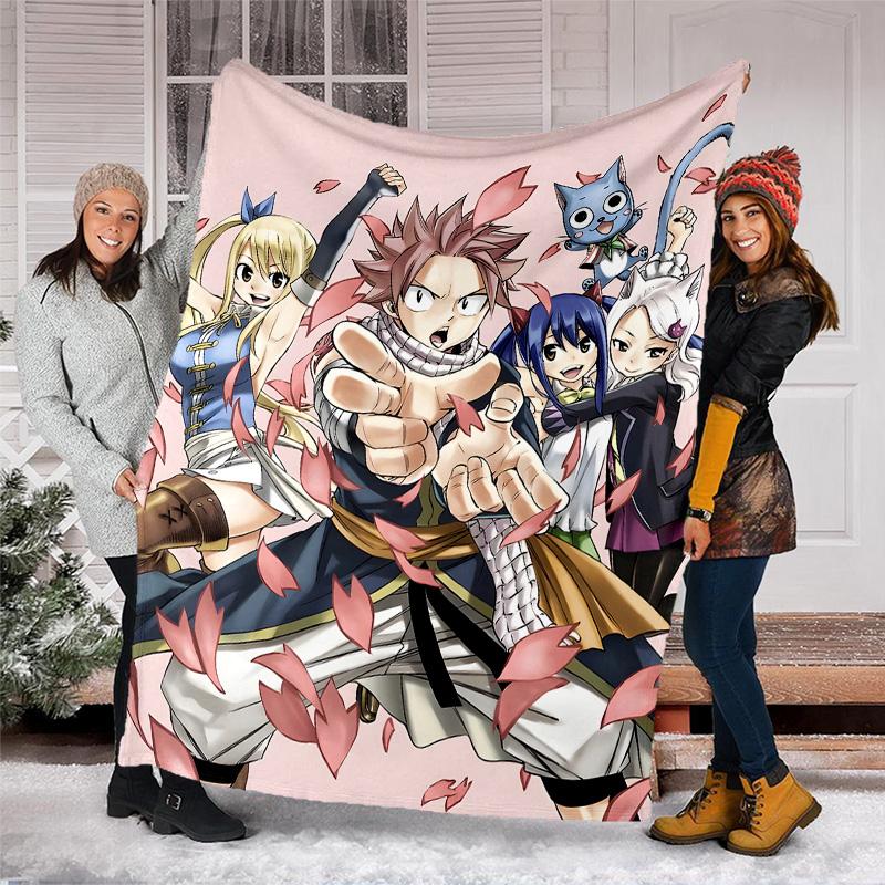 1pc Fairy Tail2 Theme Soft Flannel Throw Blanket - Digital Print, Polyester, Cozy for All Seasons, Perfect for Outdoor, and Travel