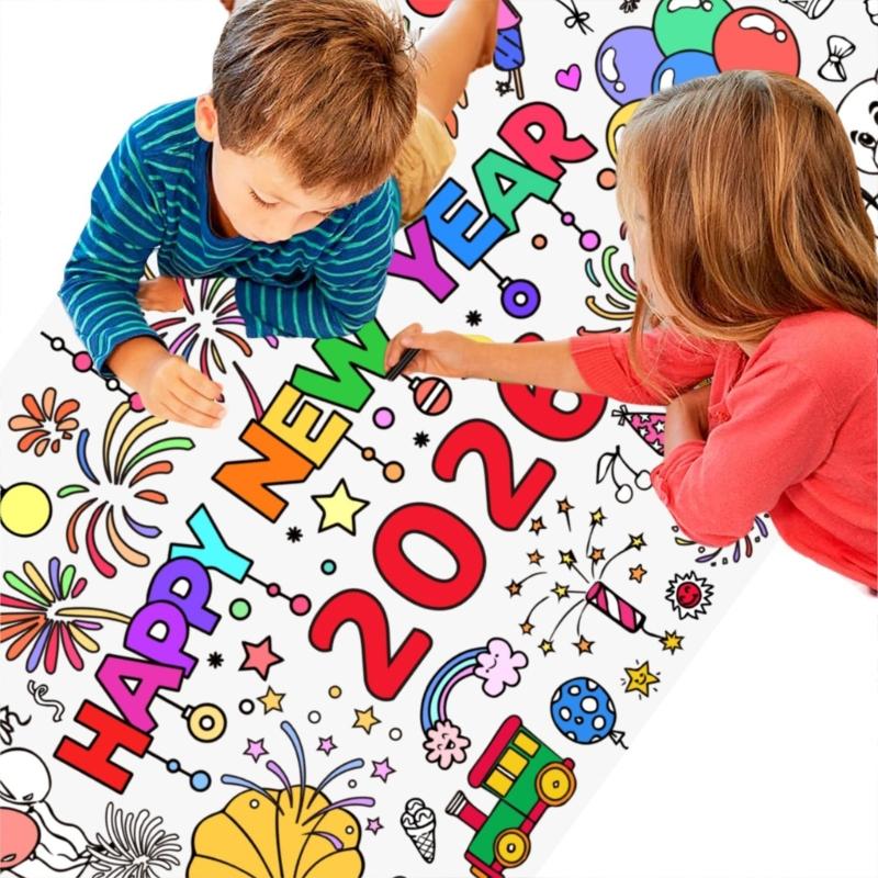 Festival Themed Waterproof Doodles Paper Mats for Children 76x183cm Large Size for Parties and Home Doodling Easy to Carry