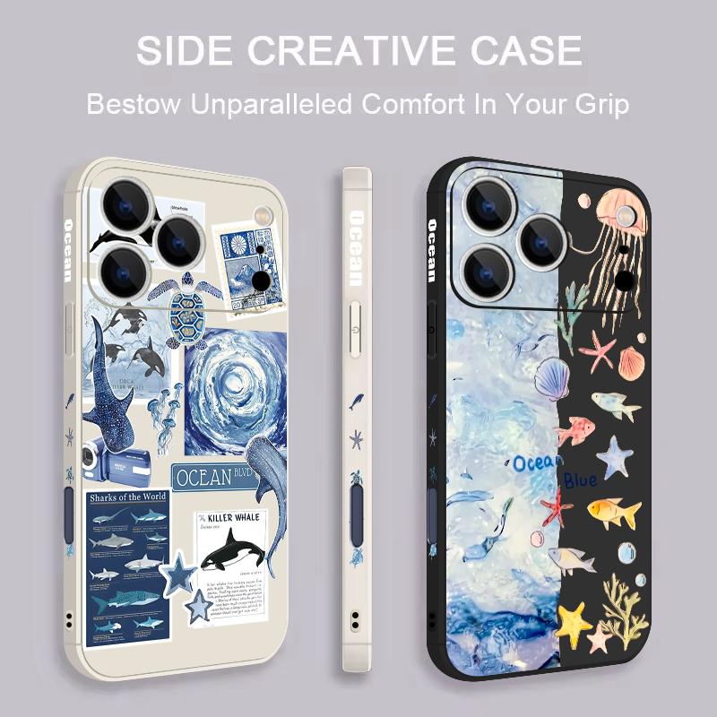 Contrast Color Cartoon Fish Conch Pattern Case For iPhone 16 Pro Max Magnetic For Magsafe Soft Cover For iPhone 17 15 14 13 Pro Max 17E 16E