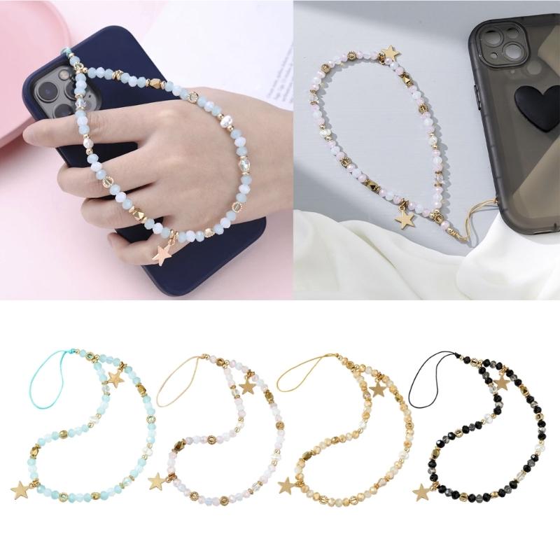 Beaded Mobile Phone Chains Phone Jewelry Women Girls Anti Lost Telephone Lanyard Hanging Rope Star Pendant Phone Lanyard