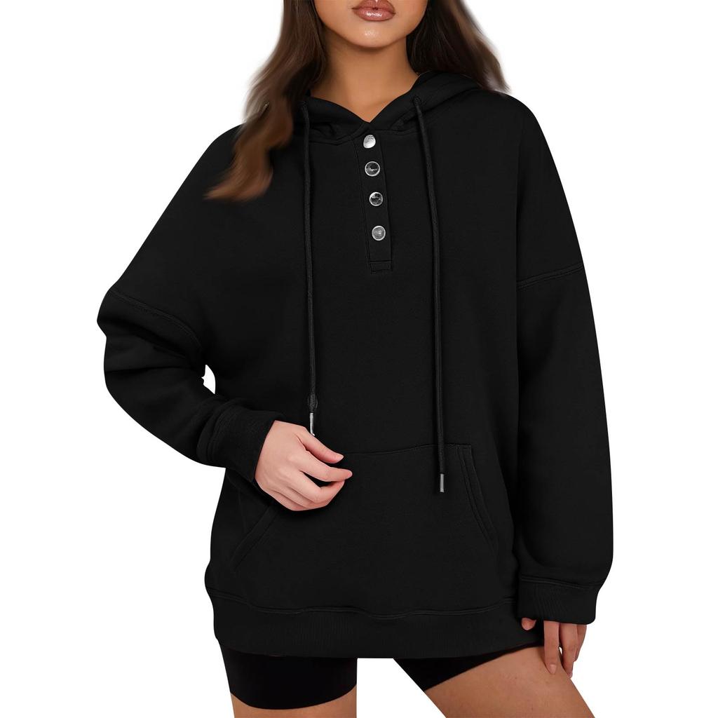 Women's Pullover Hoodies Tops Casual Button Down Long Sleeve Pocket Sweatshirts