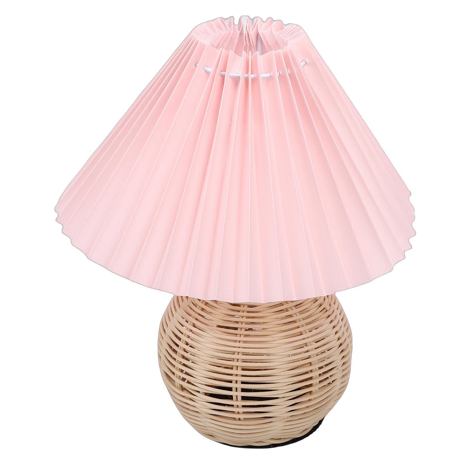 

Pleated Table Lamp Soft Yellow Light Linen Lampshade Rattan Base Bedside Lamp for Bedroom