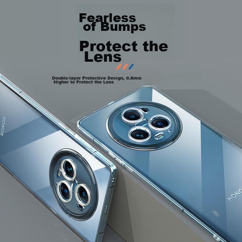 Phone Case for Honor Magic5 Pro, Honor Magic5 Pro Protective Cover, Shockproof Silicone Upgraded Lens Full Protection, Simple And Trendy - Transparent