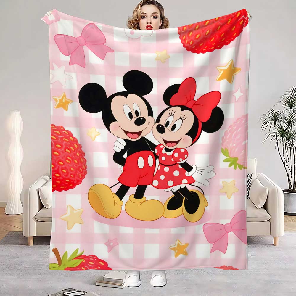 

Strawberry Mi-ckey Mi-nnie Bed Blankets for Adults Thin Wadding Blanket Sofa Winter Home Interior Luxury Bedding Fluffy Plaid 30x40in