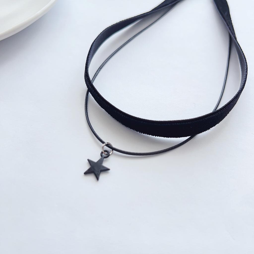 Simple Personalized Black Velvet Strap Choker Neck Strap Double Pentagram Pendant Choker Necklace Women's Accessories Ornaments