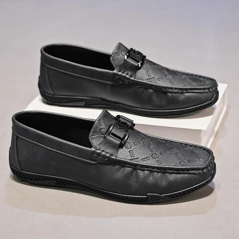 Fashion Leather Men Casual Shoes Brand Formal Mens Loafers Moccasins Breathable Slip On Retro Driving Shoes Men Casual Sneakers