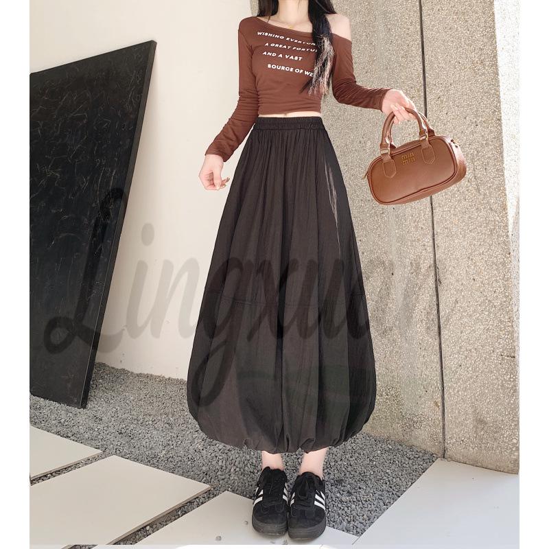 

Plus Size A-line High Waist Bud Skirt - Solid Color, Long, Versatile, Slimming, Spring/Summer Design for Women XL Plus Size
