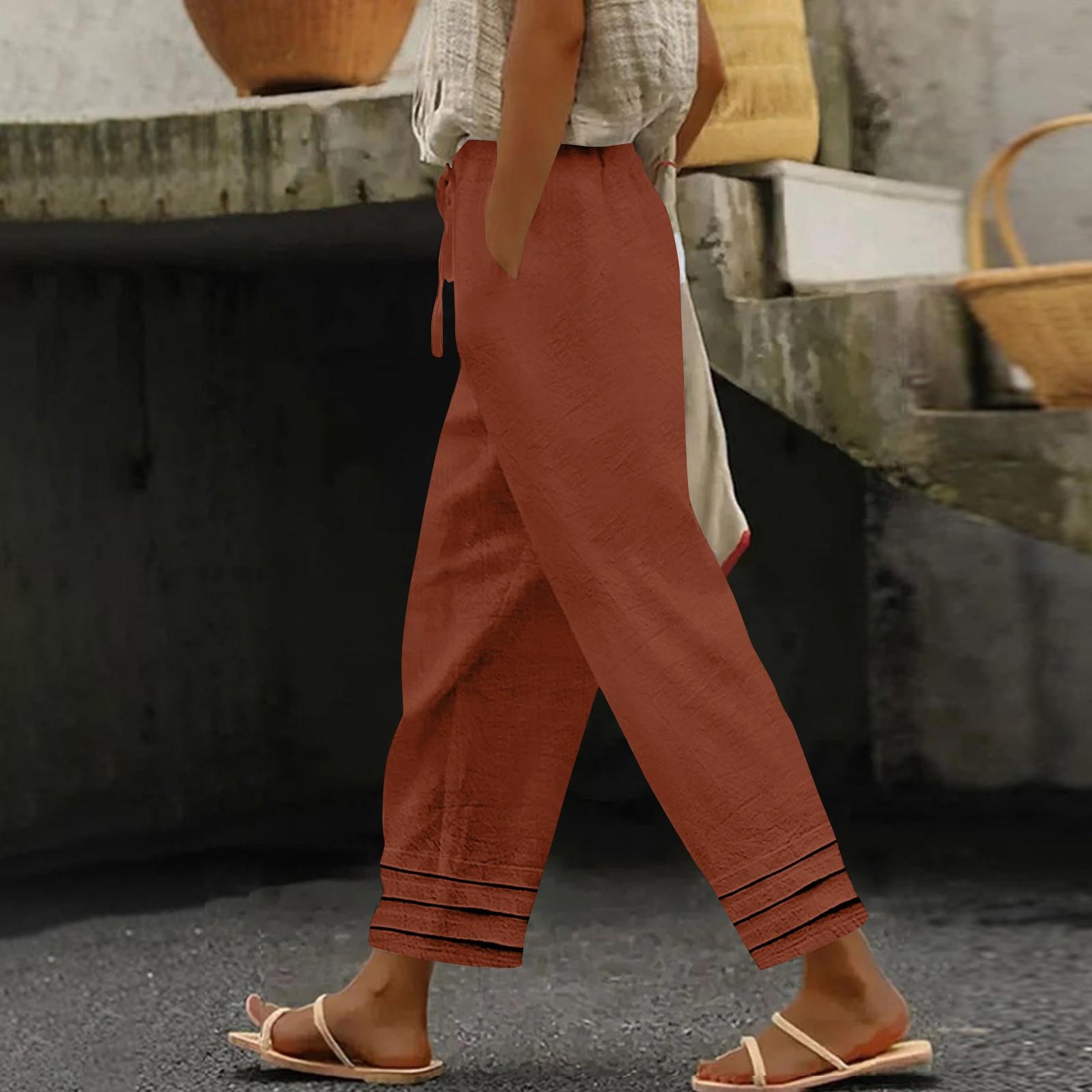 

Женские классические универсальные модные брюки из хлопка и льна XL шафрановый