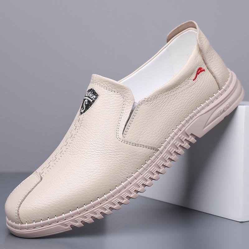 Leather Little White Shoes Board Shoes Men's Loafers Summer Soft Leather Middle-aged Dad Shoes One Pedal Casual Leather Shoes Men's Shoes