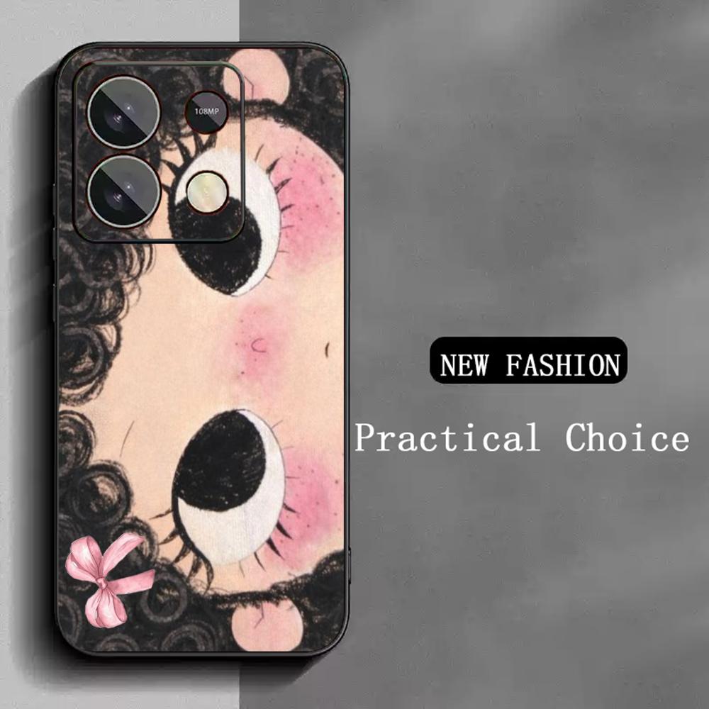 Cute girl cartoon big eye design Phone Case For Redmi Note 14 13 12 11 Pro Plus S 5G 14C A3 Soft Black Phone Cover