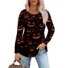 Women's Casual Long Sleeve T-Shirt Pleated Round Neck Halloween Pumpkin Print Top Lightweight Comfortable Fit