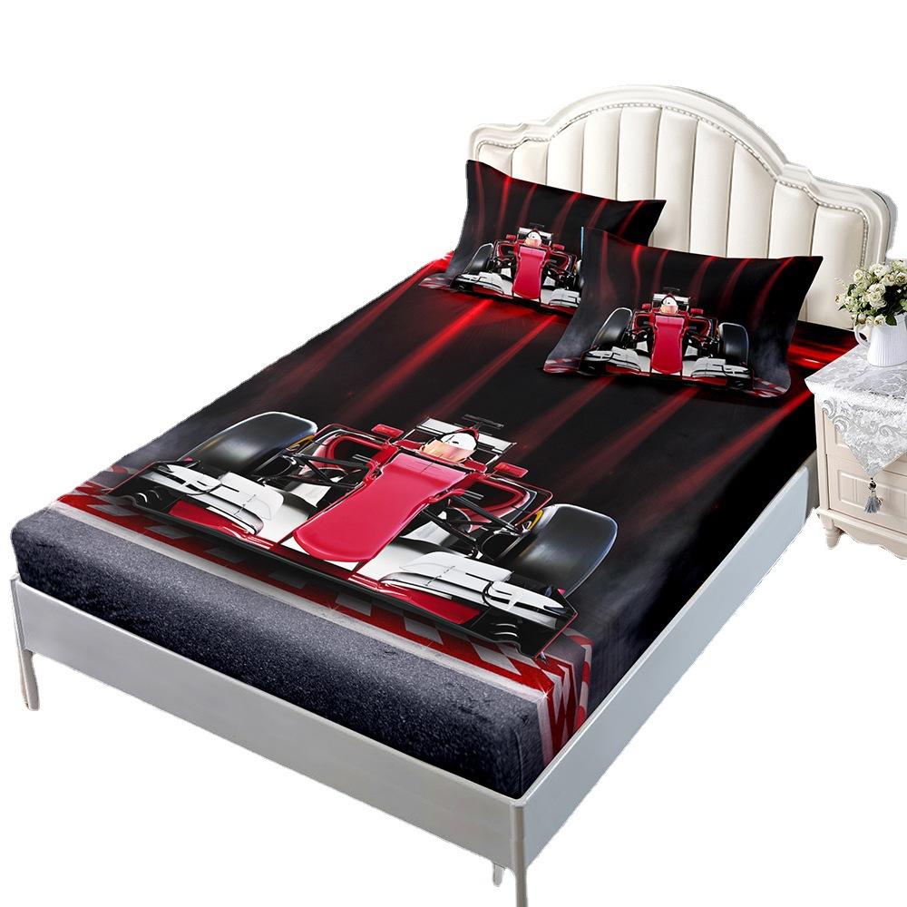 Mattress Three-Piece Set, Construction Vehicle Racing Car, Bedspread, Pillowcase, Mattress Protective Cover