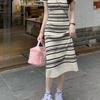 Women's Striped Polo Collar V-Neck Mid-Length Slim Fit Dress – Summer 2026 Collection