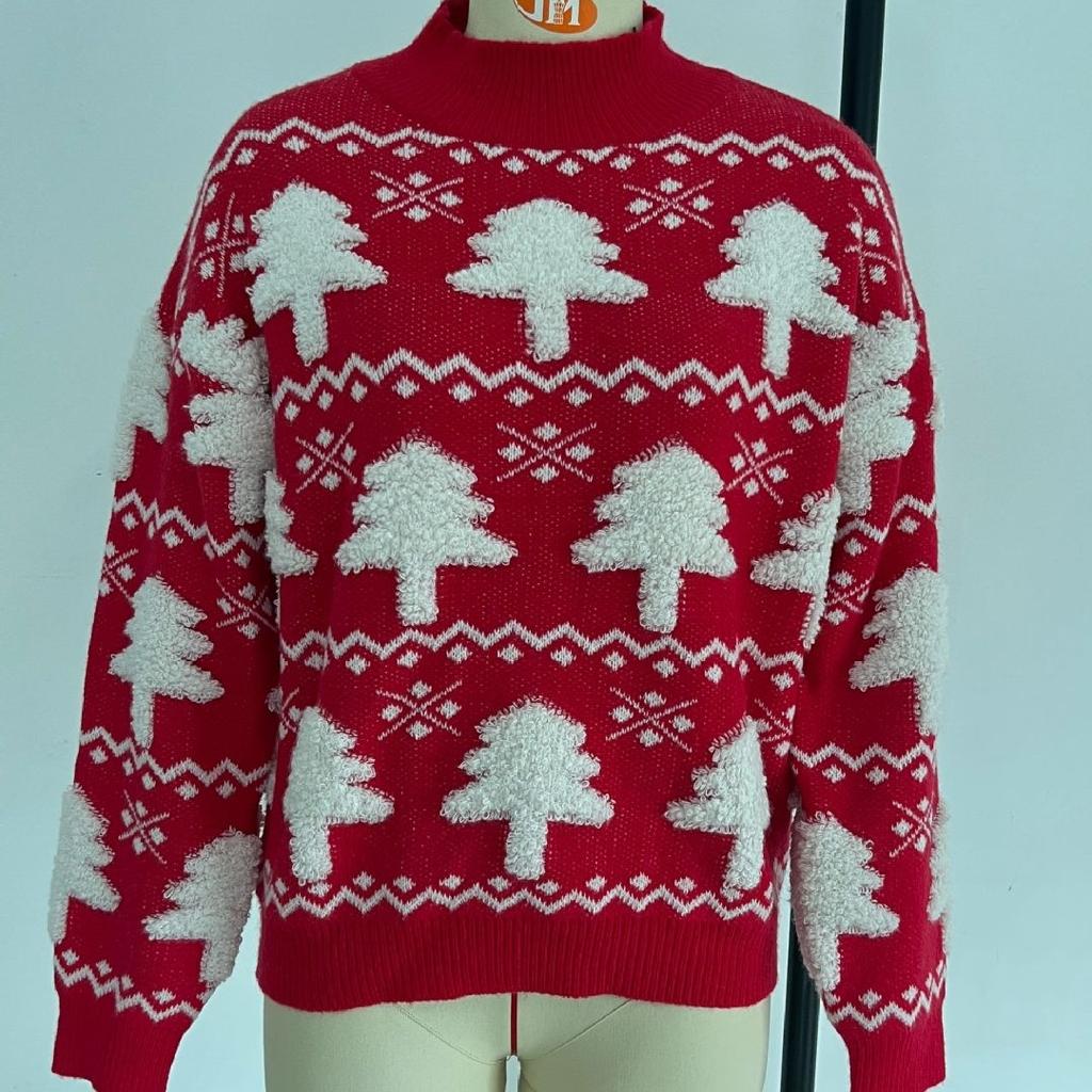 GMXIA Zimní svetr Vánoční svetr pro ženy Poloviční rolák Vánoční ručník Vyšívaný svetr s dlouhým rukávem pro ženy