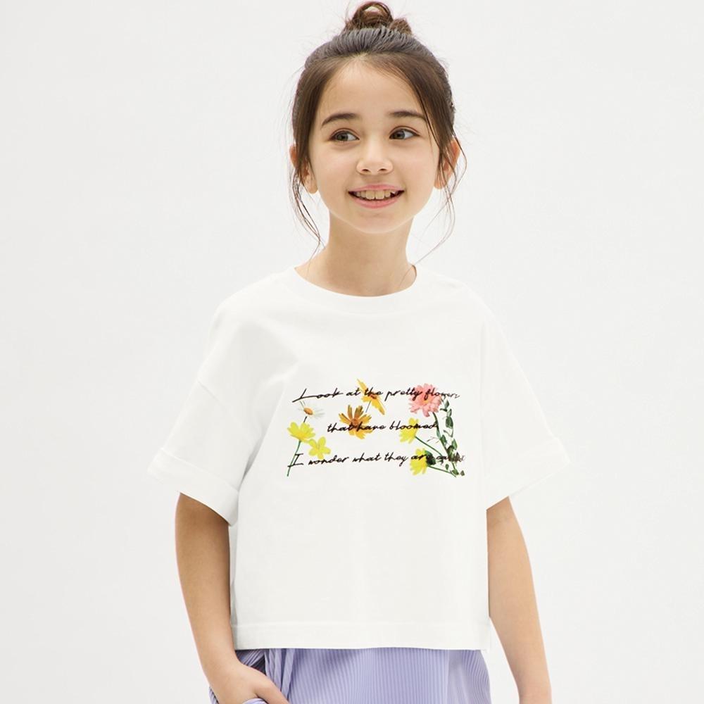 

GU by Uniqlo GIRLS Графическая футболка с коротким рукавом и цветком