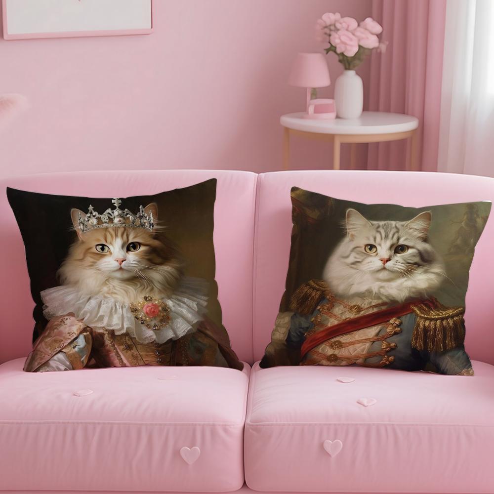classic theme Renaissance Royal Cat Cushion Cover Soft EasyWash Pillow Case Versatile for Couch Bed Travel and Office