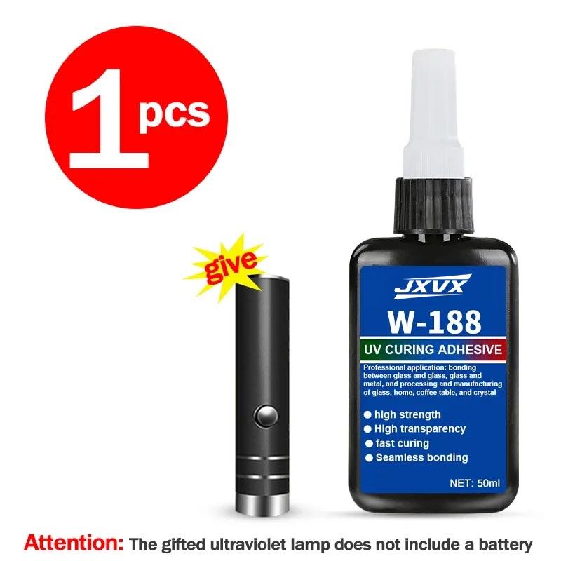 

LOOLIFL 50g New W-188 High-Strength UV-Curing Resin Adhesive, suitable for DIY projects, bonding and welding glass, metal, ceramics, and ABS 188UV GLUE-1PCS