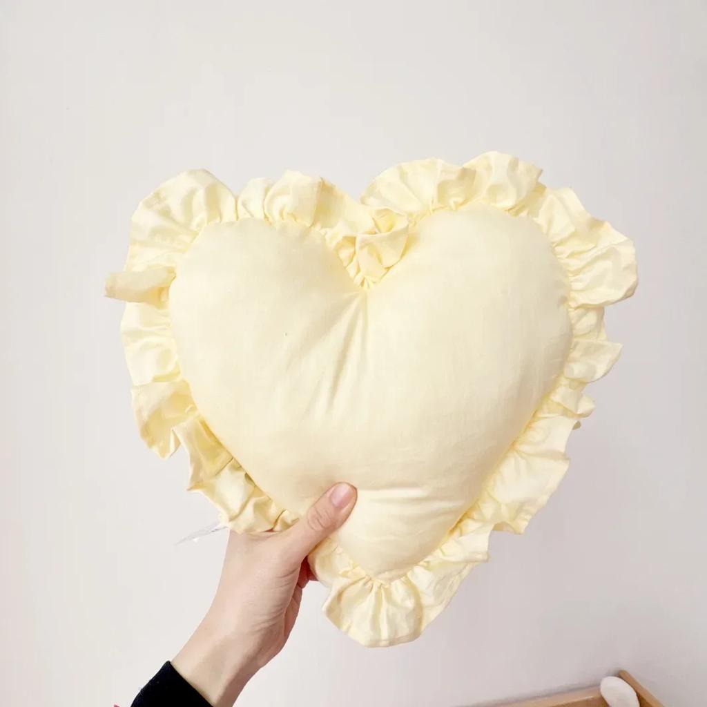 Romantic Pink Heart Satin Cushion Pillow-Ultra Soft Plush with Ruffled Edge Perfect Decor for Bedroom Living Room & Wedding Gift