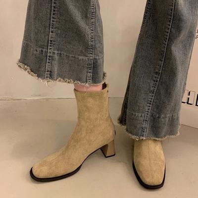Wildleder Warme Eckige Zehenpartie Stiefeletten Herbst Winter Absatz Damen Kurze Schuhe Bequem Trend 2025 Damen Stiefeletten im Angebot
