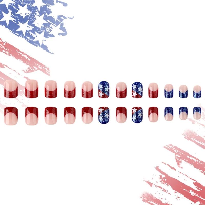 Square Short Fale Nail Festival Star Press on Nail Tips Nail Art Decoration for Women and Girls Manicure 24pcs