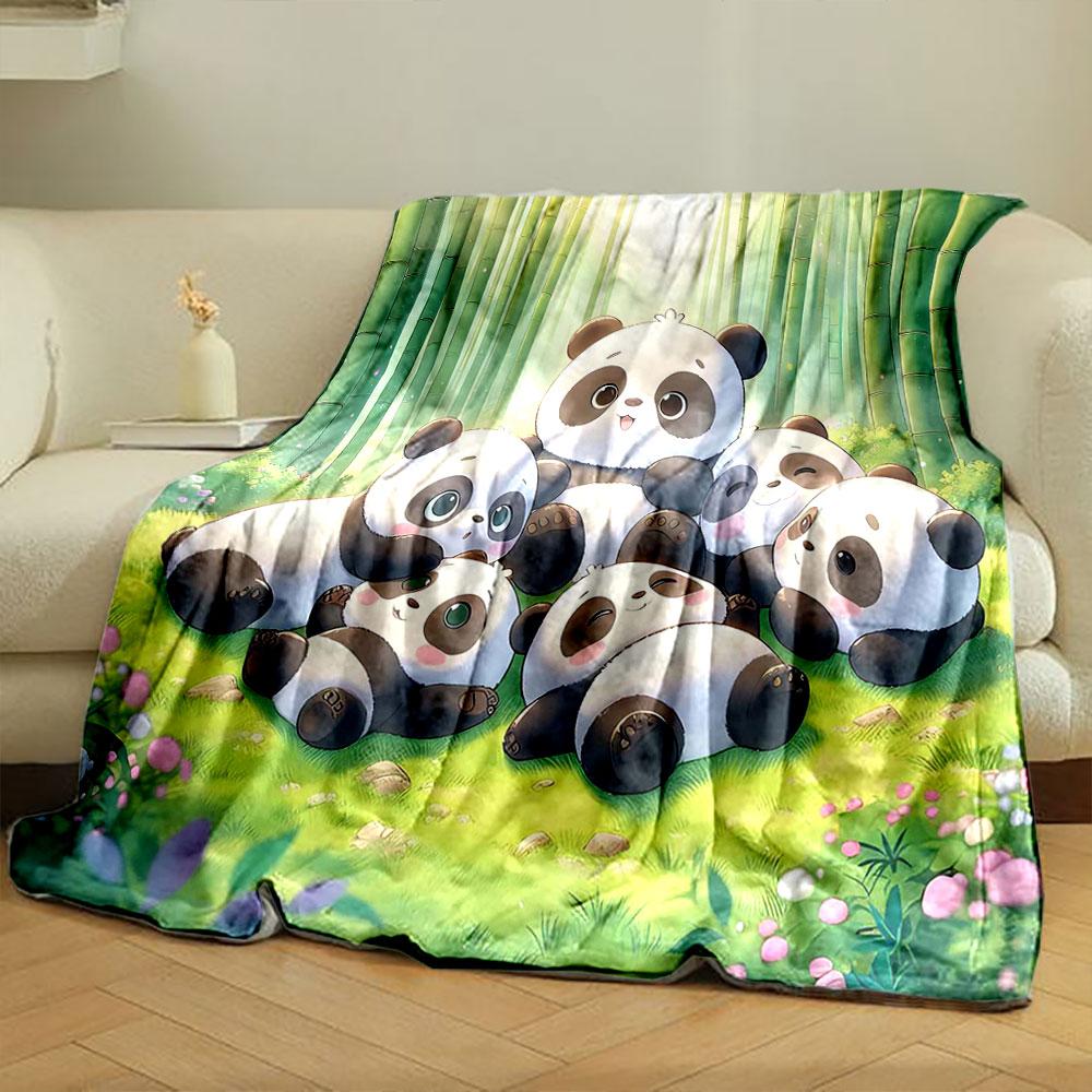 Cute Pandas Relaxing In Bamboo Forest Print Blanket Soft and Cozy Perfect for the Living Room Bed Sofa or a Nap,gift