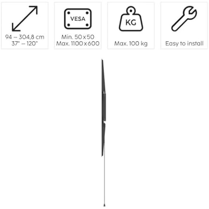 Support Mural TV - HAMA - Fixe - 37" à 120" - VESA jusqu'à 1100x600 - Charge max 100 kg