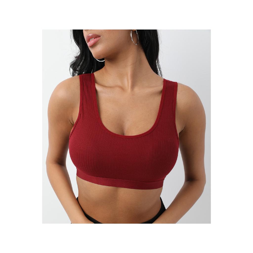 Schwarzes, geripptes Sport-Bustier mit dicken Trägern