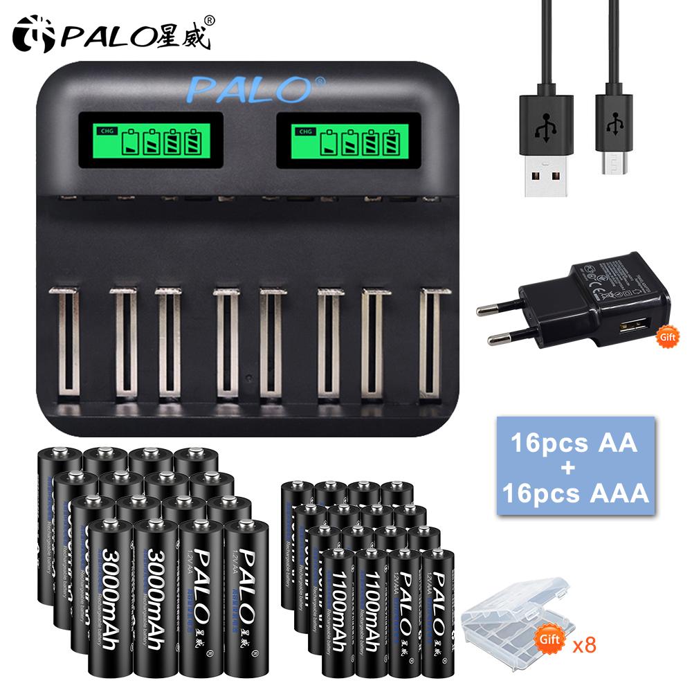 PALO LCD Smart Ladegerät für 1,2 V NiMH AA AAA Akku Batterien 2A AAA Taschenlampe Scheinwerfer