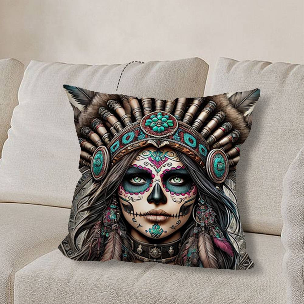 S-Skull Girl Catrina R-RoseS Pillow Case Pillow Case Living Room Sofa Cushion Cover Suitable For Home Bedroom Room Decoration