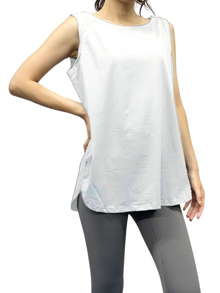 VeroMan Sleeveless Yoga Long Plus Loose Women's Top, Flattering, Length, Sizes, Fit, ppi-nsc022 (White, M)
