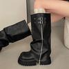 Módní univerzální platformové boty na hrubém podpatku Dámské 2025 Podzim a zima Platformové punkové kalhotové boty se sukní