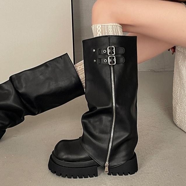 Módní univerzální platformové boty na hrubém podpatku Dámské 2025 Podzim a zima Platformové punkové kalhotové boty se sukní