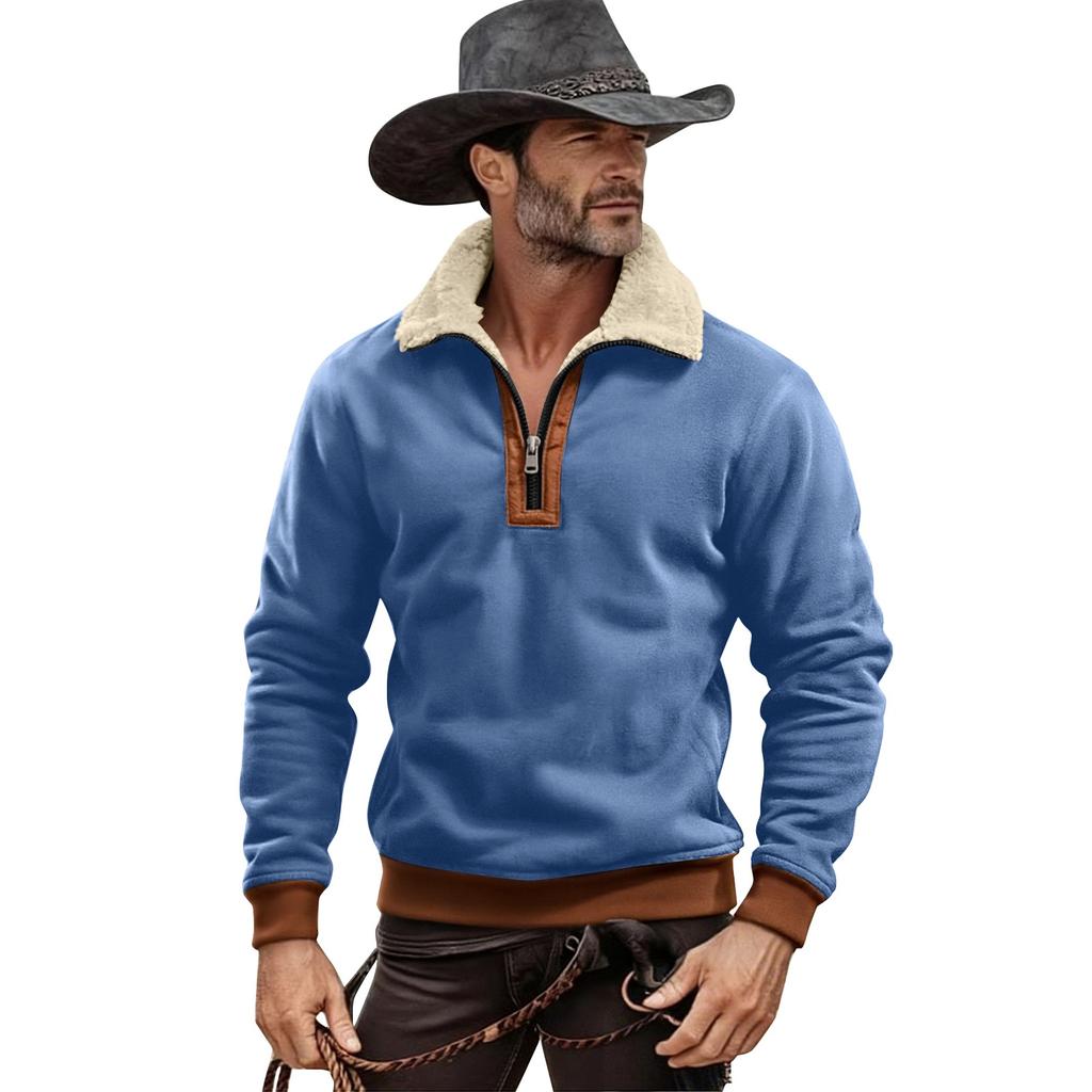 Men's Solid Color Half-Zip Stand Collar Plush Sweatshirt Men's Sports Plus Size Casual Sweatshirt