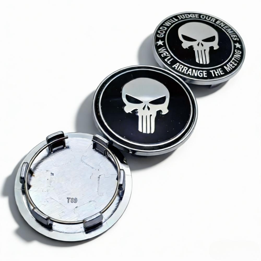 4pcs Skull Logo Emblem Badge Car Wheel Center Caps 69MM Clips 56MM Wheels Hub Dust Cap Rim Hubcaps Cover Replace Car Accessories