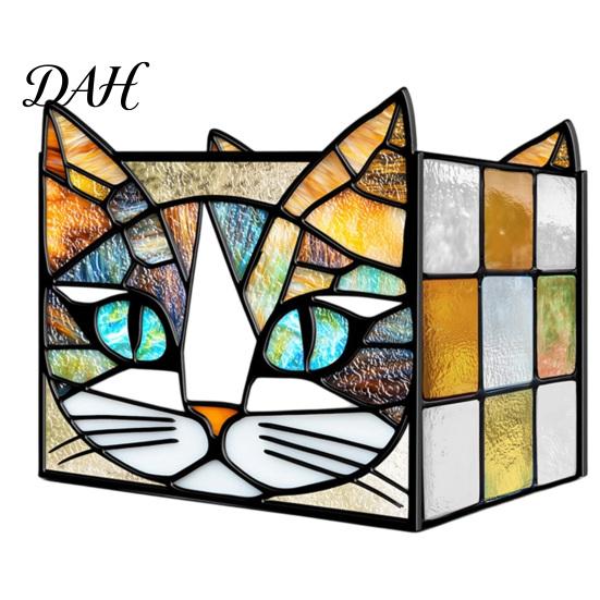 Desktop Pen Holder Stained Glass Style Holder, Unique Acrylic Organizer, 3D Plant Pot Embossed Relief Pattern Planter for Succulents And Office