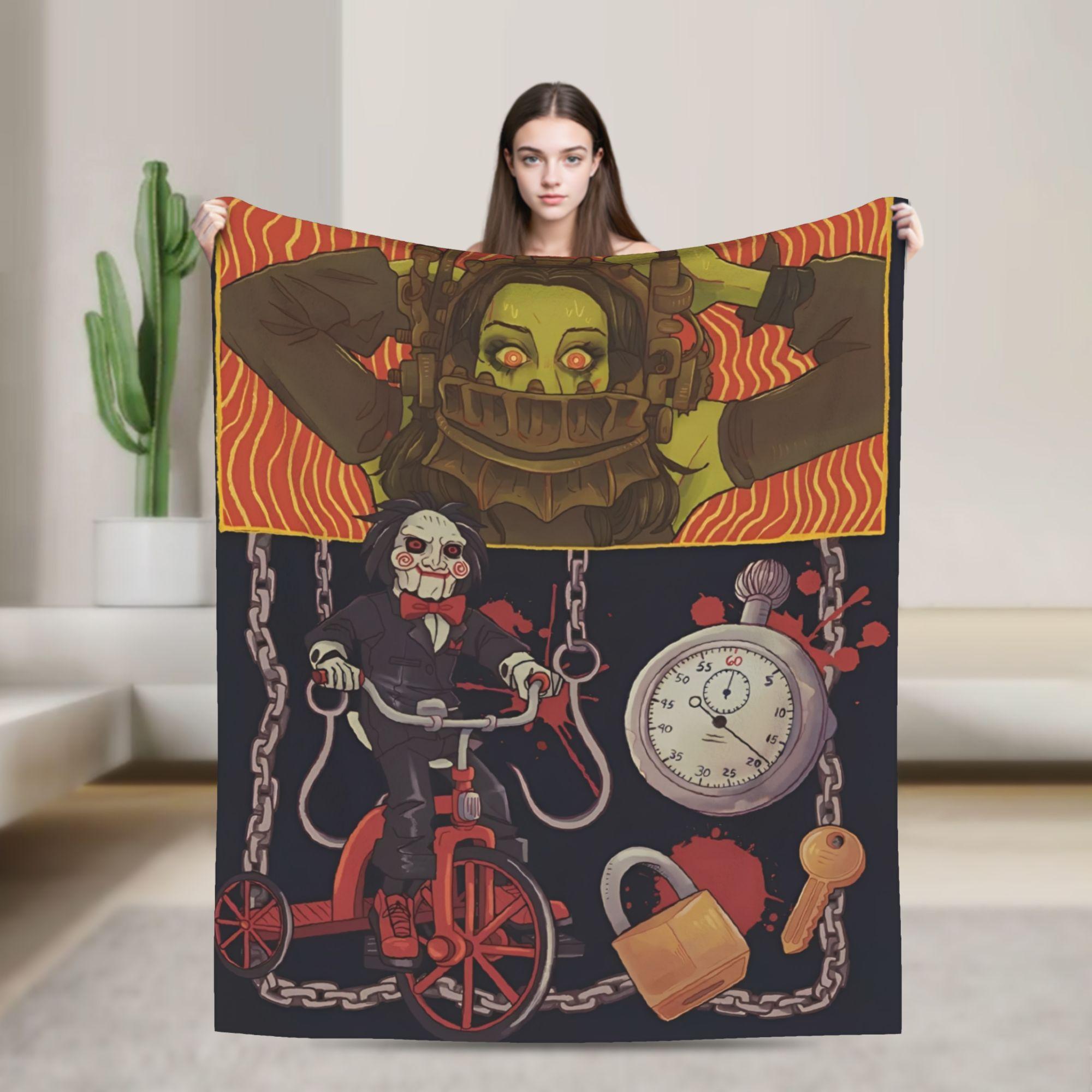 

Saw Horror Movie Blanket Cover Funny Halloween Jigsaw Flannel Throw Blankets Home Couch Printed Soft Warm Bedspreads Breathable 75x90cm