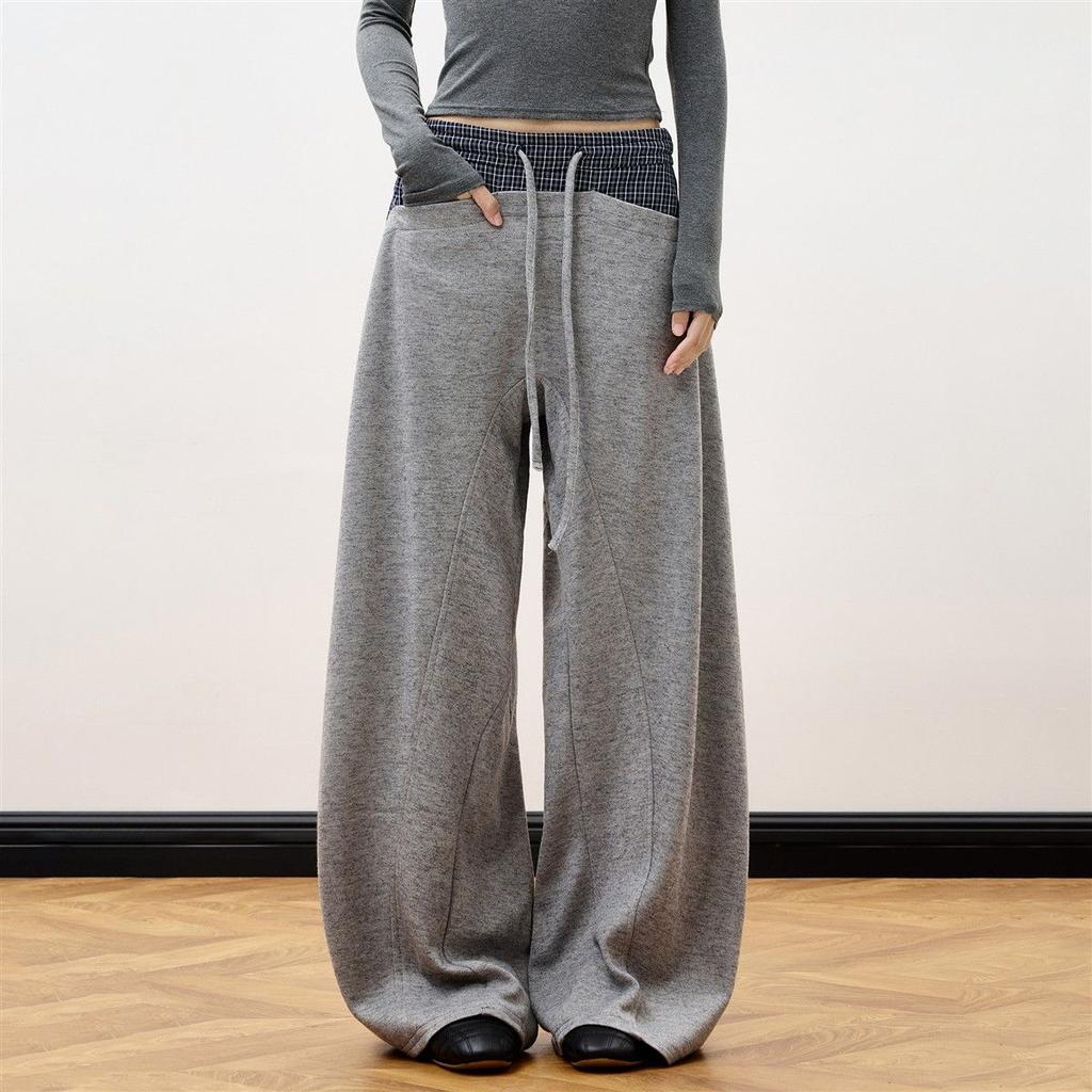 Street Low Waist Patchwork Design Casual Pants Women Autumn Winter New Sle Slim Straight Leg Floor-Length Pants American