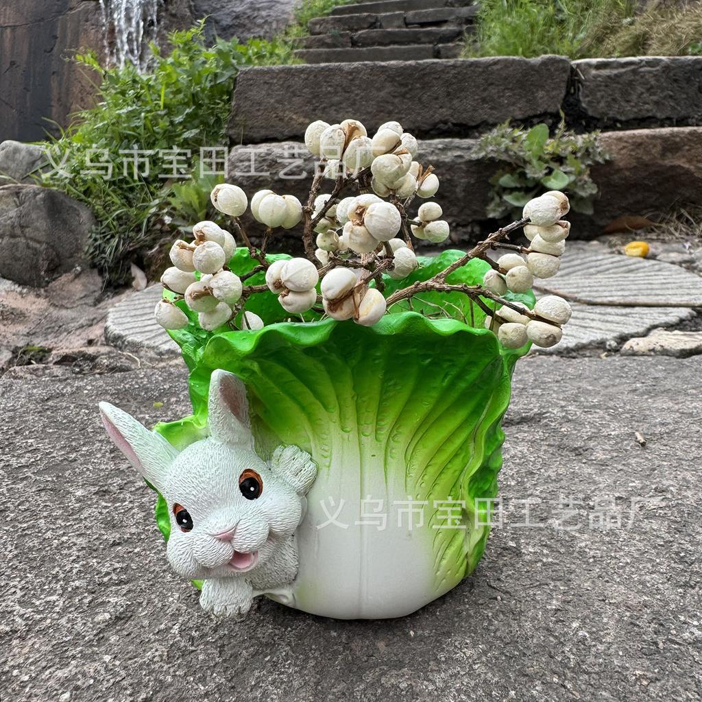 European Cabbage Rabbit Resin Succulent Flower Pot Green Plant Flower Pot Garden and Home Desktop Decoration Flower Pot