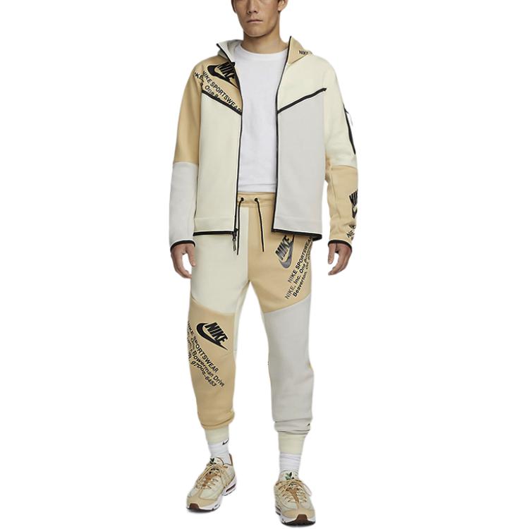 Nike Felpa con cappuccio con zip intera in Tech Fleece stampato Sportswear Light Bone/Coconut Milk/Sesame/Black DM6475-072